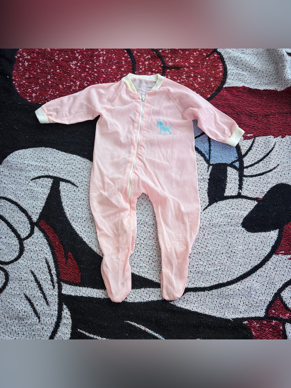 VINTAGE PINK ROCKING HORSE GRAPHIC ONE PIECE NEWBORN